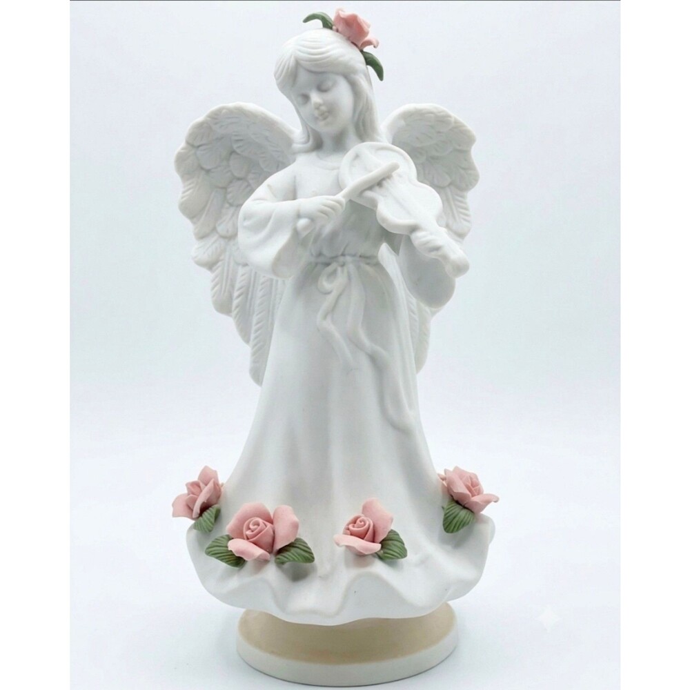 Vintage Bisque Porcelain Rotating Angel Music Box - Plays Always by Irving Berli